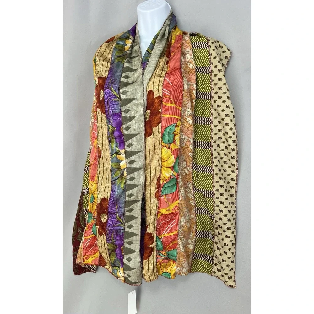Darn Good Yarn Silk Medley‎ Scarf Reclaimed Sari Silk Floral 20×70 Inches New